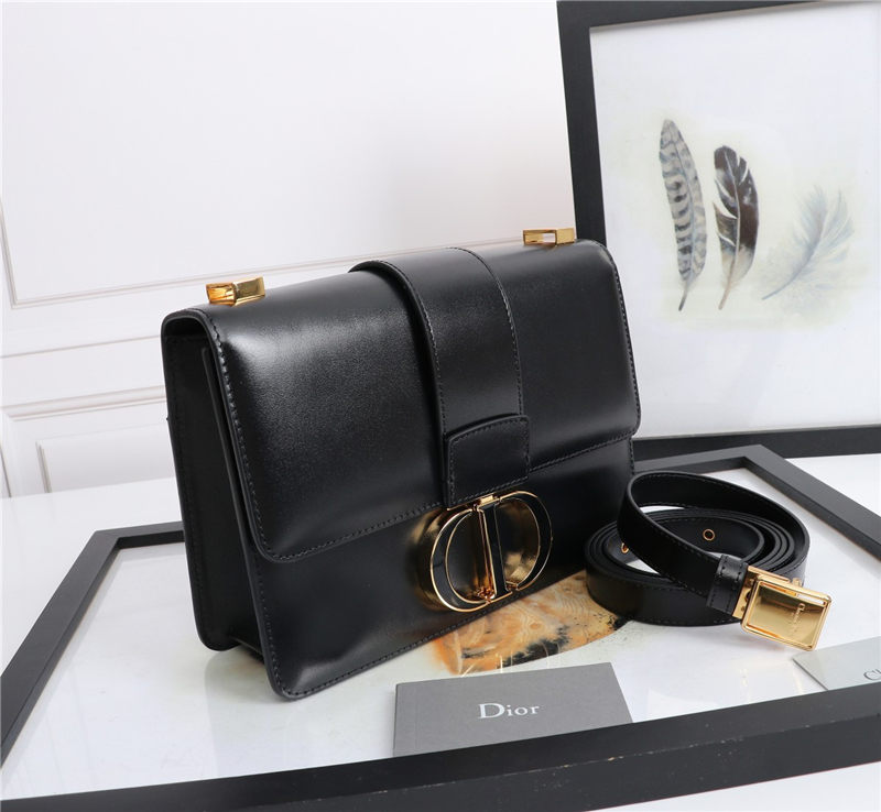 30 MONTAIGNE BAG Enamel Buckle Calfskin Black High