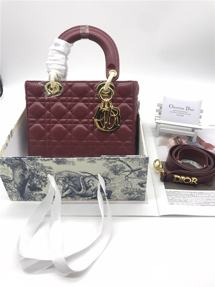 SMALL LADY Dior MY ABCDior BAG Cannage Lambskin Burgundy Gold Hardware Mid