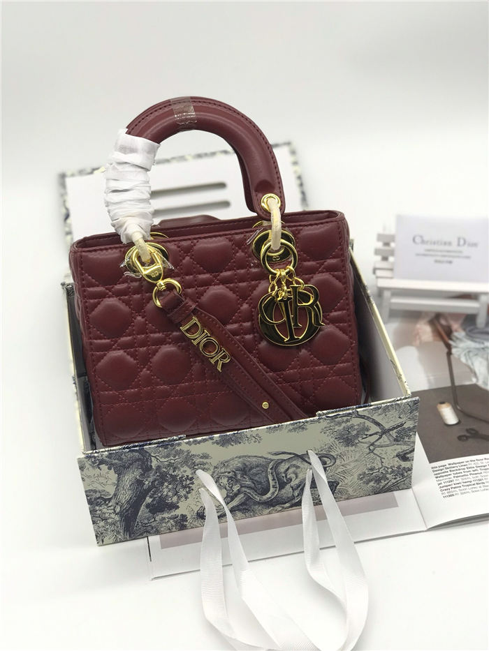 SMALL LADY Dior MY ABCDior BAG Cannage Lambskin Burgundy Gold Hardware Mid