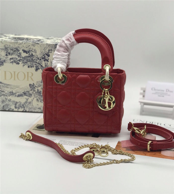 MINI LADY Dior BAG Red Cannage Lambskin Gold Hardware mid