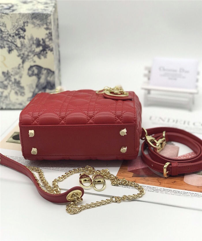 MINI LADY Dior BAG Red Cannage Lambskin Gold Hardware mid