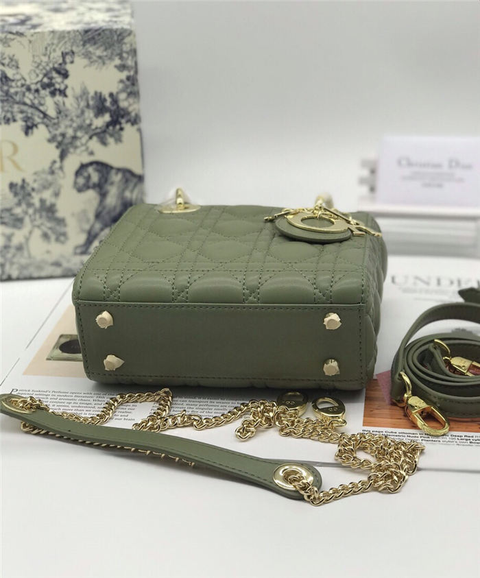 MINI LADY Dior BAG Green Cannage Lambskin Gold Hardware mid