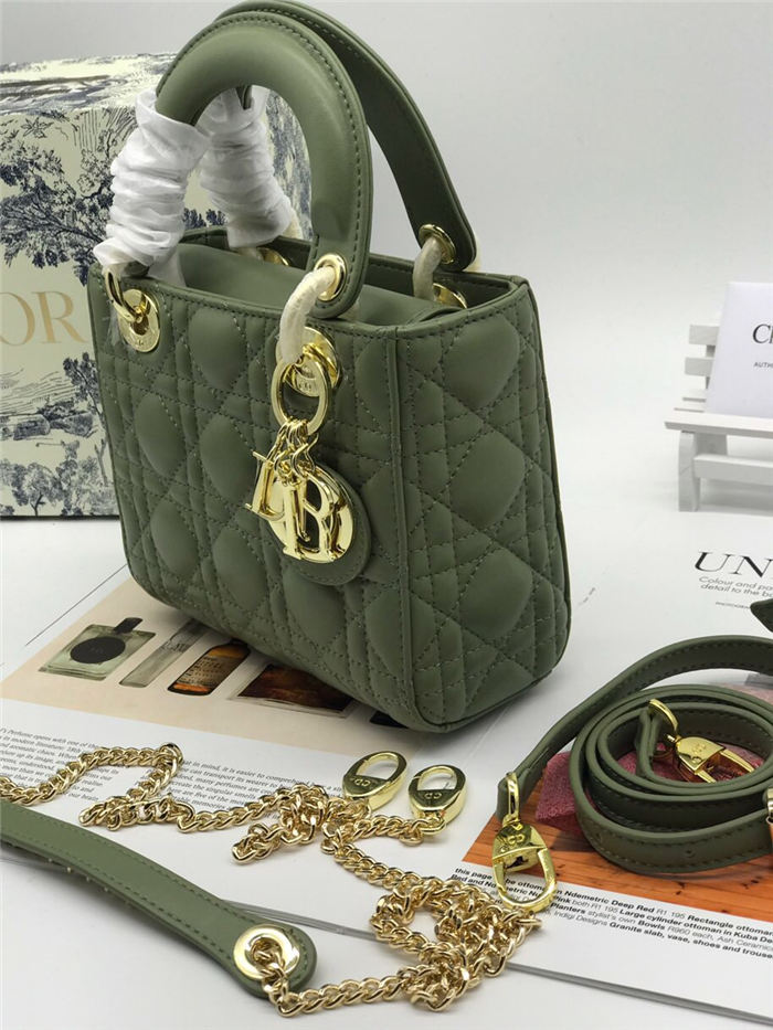 MINI LADY Dior BAG Green Cannage Lambskin Gold Hardware mid