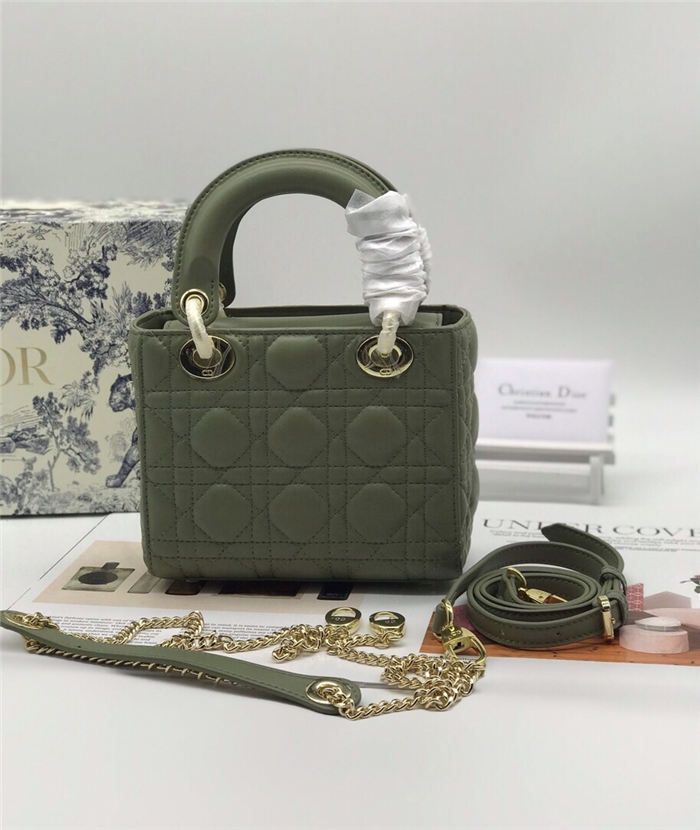 MINI LADY Dior BAG Green Cannage Lambskin Gold Hardware mid