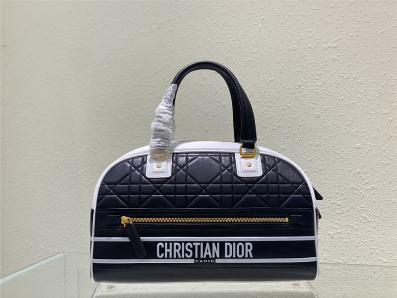 MEDIUM Dior VIBE ZIP BOWLING BAG Padded Macrocannage Calfskin High