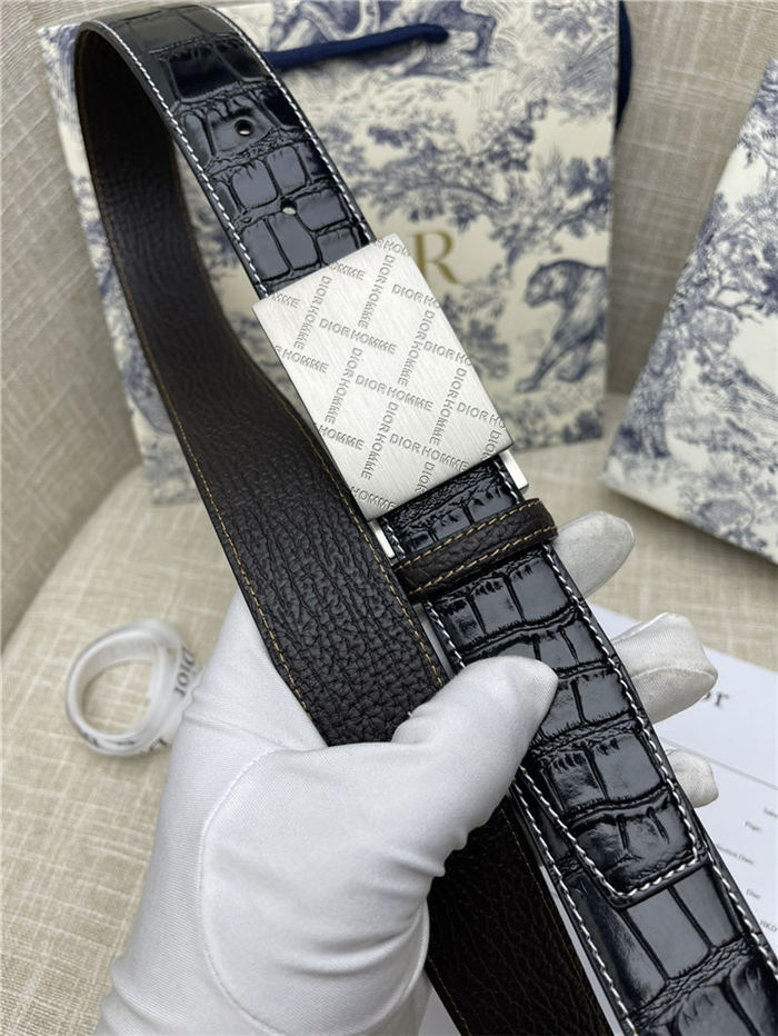 Dior BELT 35MM Calfskin Crocodile Black Silver High