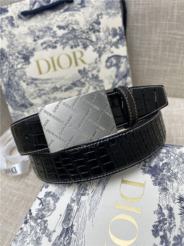 Dior BELT 35MM Calfskin Crocodile Black Silver High