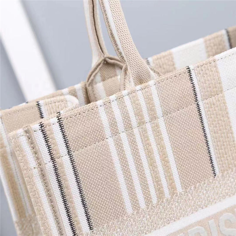 MEDIUM Dior BOOK TOTE Stripes Embroidery Beige High