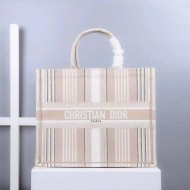 LARGE Dior BOOK TOTE Stripes Embroidery Beige High