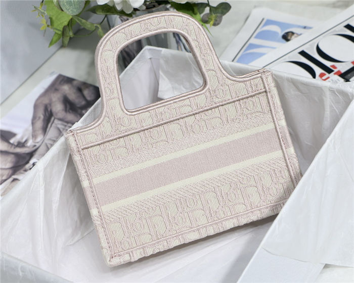 MINI Dior BOOK TOTE Dior Oblique Embroidery Pink High