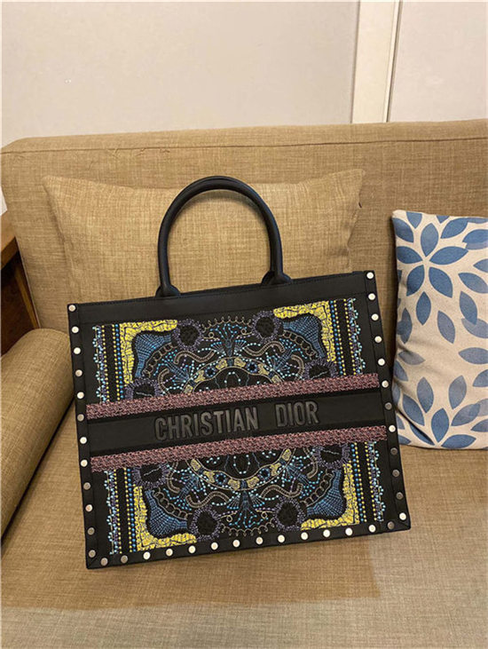 LARGE Dior BOOK TOTE Calfskin Embroidery High