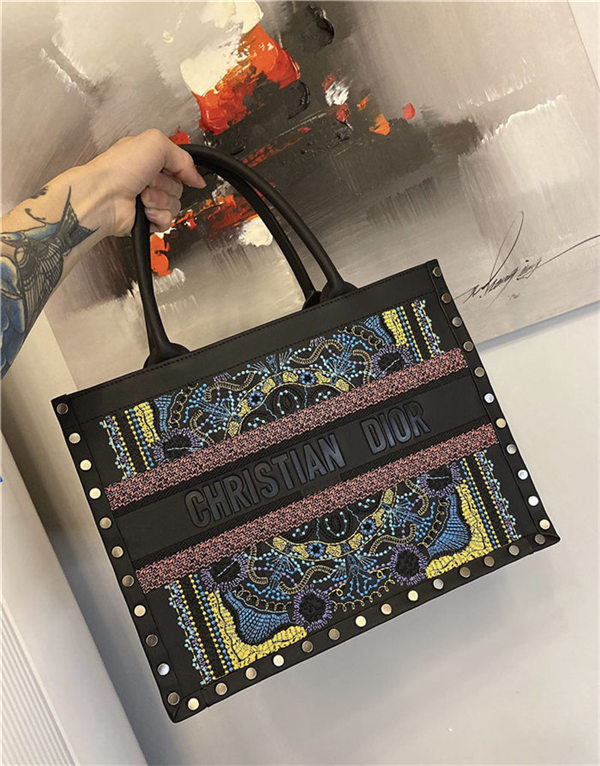 LARGE Dior BOOK TOTE Calfskin Embroidery High