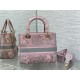 MEDIUM LADY D-LITE BAG Toile de Jouy Embroidery Pink-Grey High