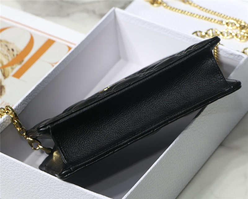 Dior CARO ZIPPED POUCH WITH CHAIN Supple Cannage Calfskin Black High