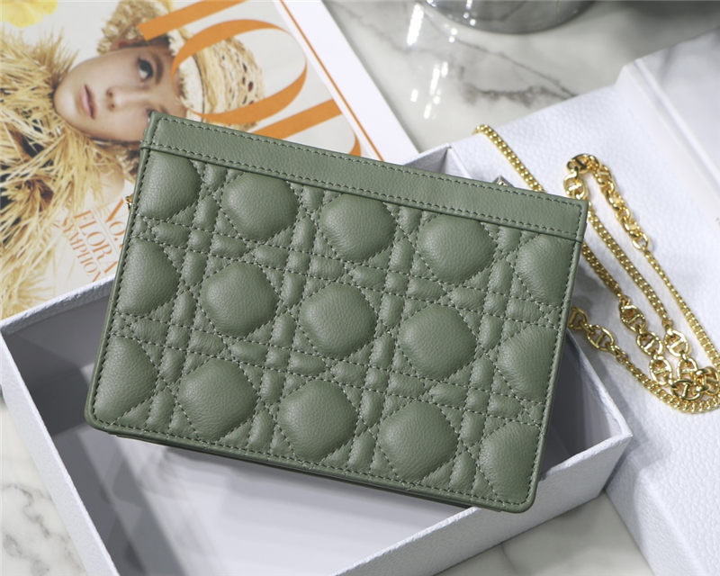 Dior CARO ZIPPED POUCH WITH CHAIN Supple Cannage Calfskin Green High