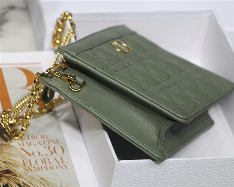 Dior CARO ZIPPED POUCH WITH CHAIN Supple Cannage Calfskin Green High