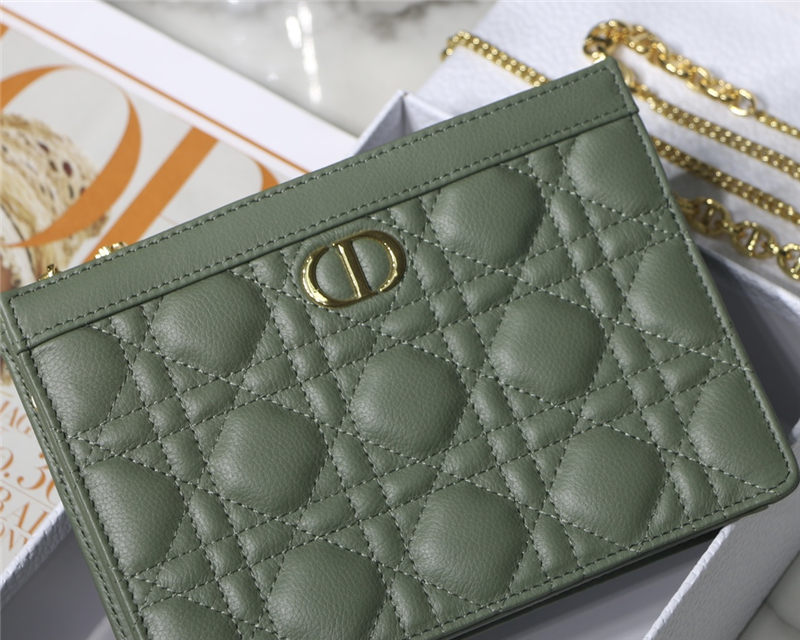 Dior CARO ZIPPED POUCH WITH CHAIN Supple Cannage Calfskin Green High