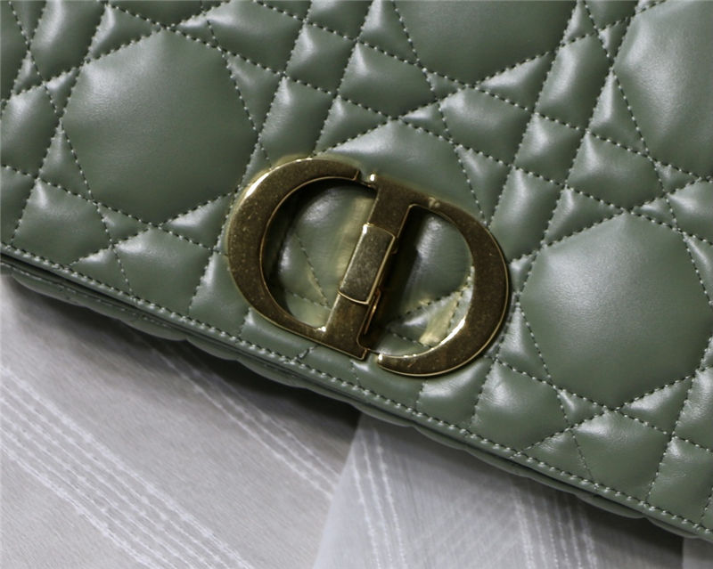 LARGE Dior CARO BAG Quilted Macrocannage Gold Metal Calfskin Green High