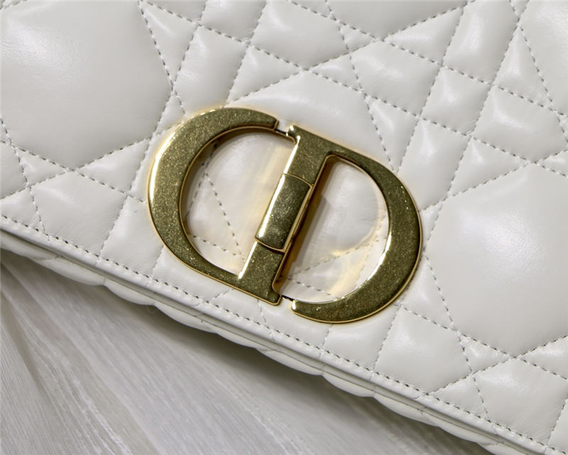 LARGE Dior CARO BAG Quilted Macrocannage Gold Metal Calfskin White High