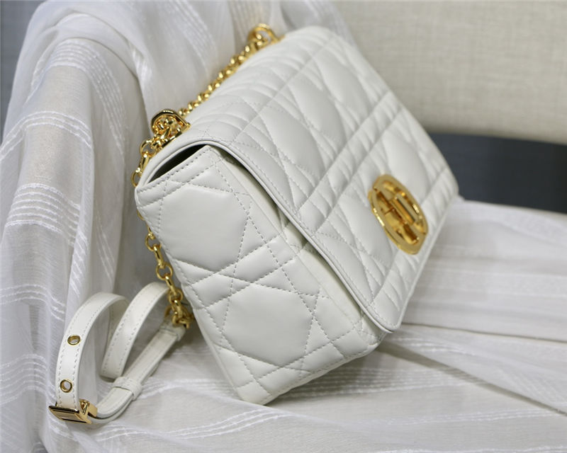 LARGE Dior CARO BAG Quilted Macrocannage Gold Metal Calfskin White High