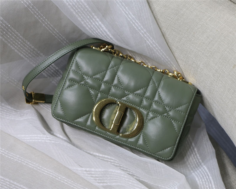 SMALL Dior CARO BAG Quilted Macrocannage Gold Metal Calfskin Green High