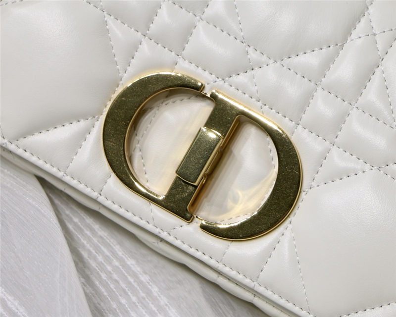 SMALL Dior CARO BAG Quilted Macrocannage Calfskin White Gold Metal High