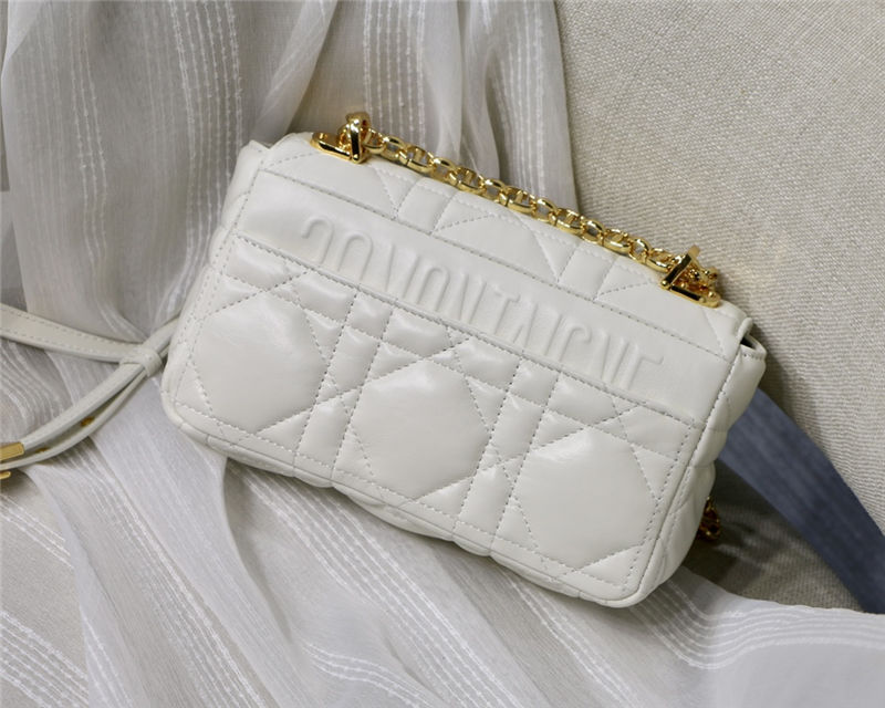 SMALL Dior CARO BAG Quilted Macrocannage Calfskin White Gold Metal High