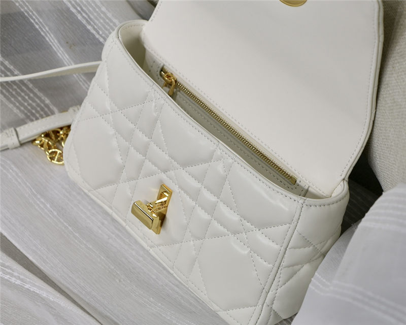 SMALL Dior CARO BAG Quilted Macrocannage Calfskin White Gold Metal High