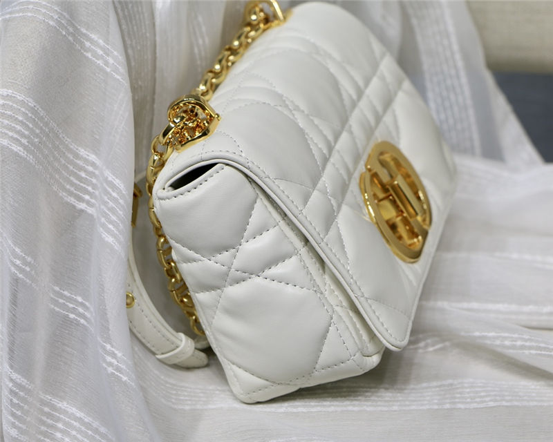 SMALL Dior CARO BAG Quilted Macrocannage Calfskin White Gold Metal High