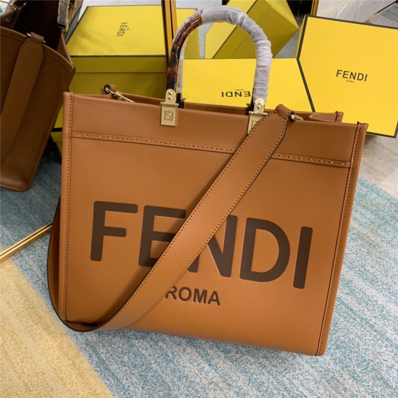 MEDIUM Fendi SUNSHINE Leather Shopper Brown High