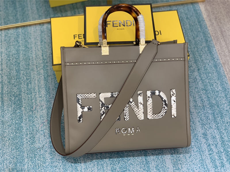 MEDIUM Fendi SUNSHINE Leather & Elaphe Shopper Grey High