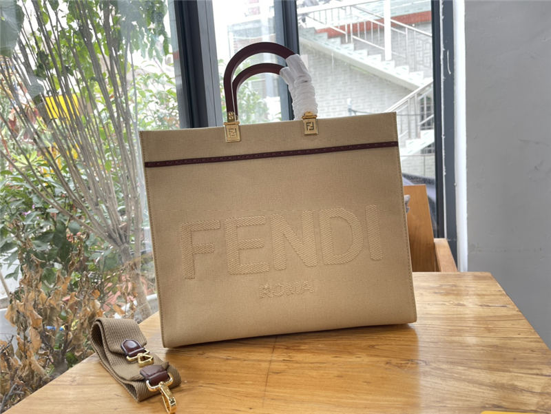 MEDIUM Fendi SUNSHINE Canvas Shopper Beige High