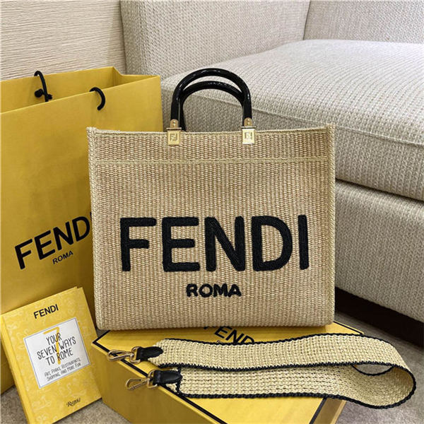 MEDIUM Fendi SUNSHINE Braided Straw Shopper High