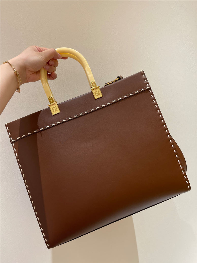 MEDIUM Fendi SUNSHINE Leather Shopper Brown High