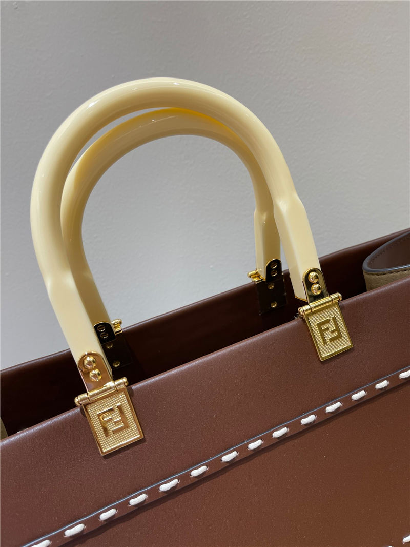 MEDIUM Fendi SUNSHINE Leather Shopper Brown High