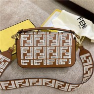 BAGUETTE leather bag with FF embroidery Brown High