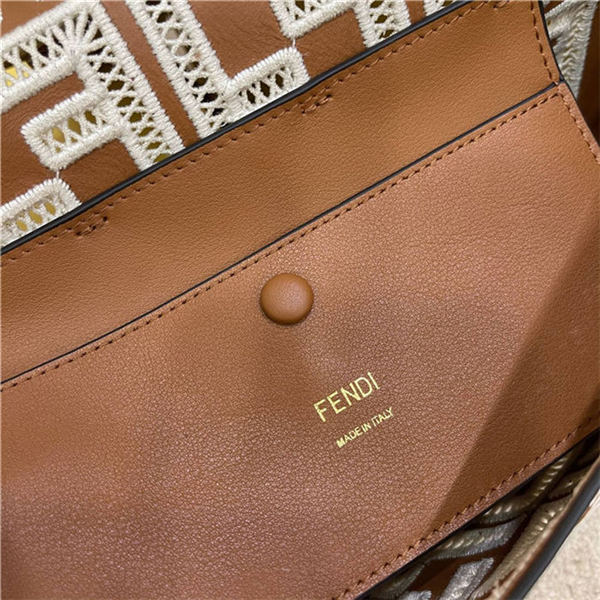 BAGUETTE leather bag with FF embroidery Brown High