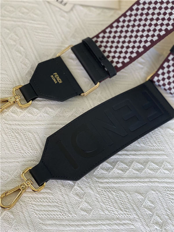 Fendi STRAP YOU check ribbon shoulder strap Coffee High