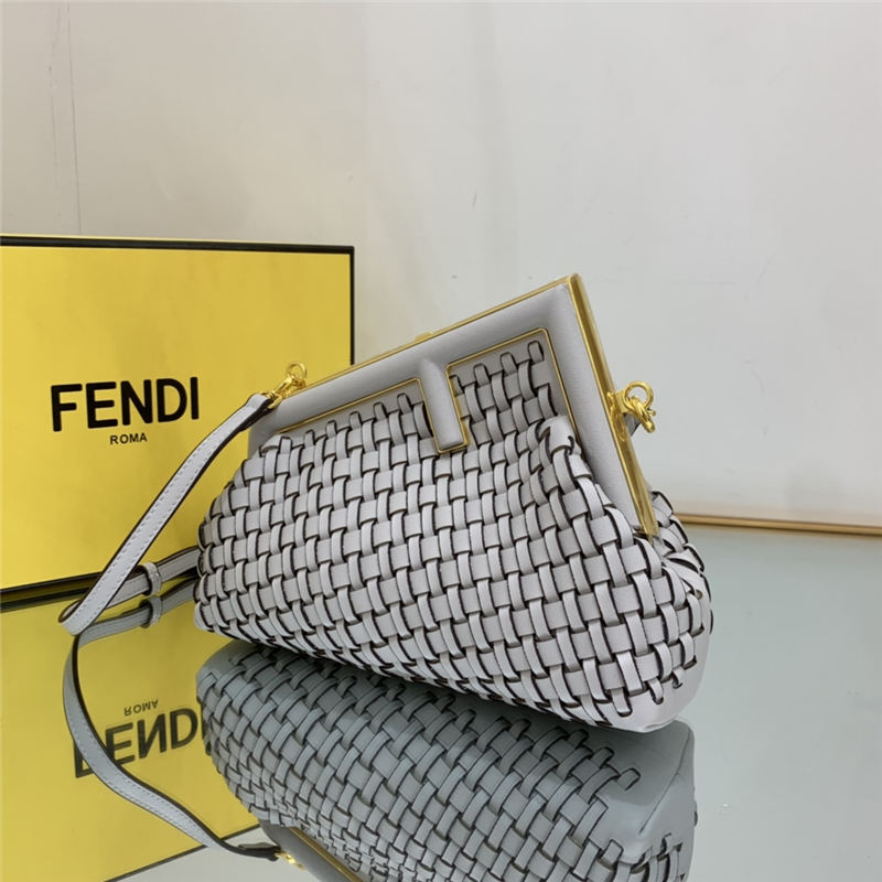 Fendi First Small Braided Leather Bag Grey High