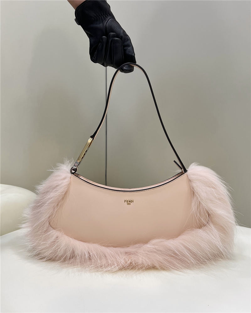 Fendi O’Lock Swing leather and fox fur pouch High