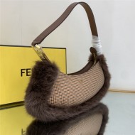 Fendi O’Lock Swing houndstooth wool and fox fur pouch High