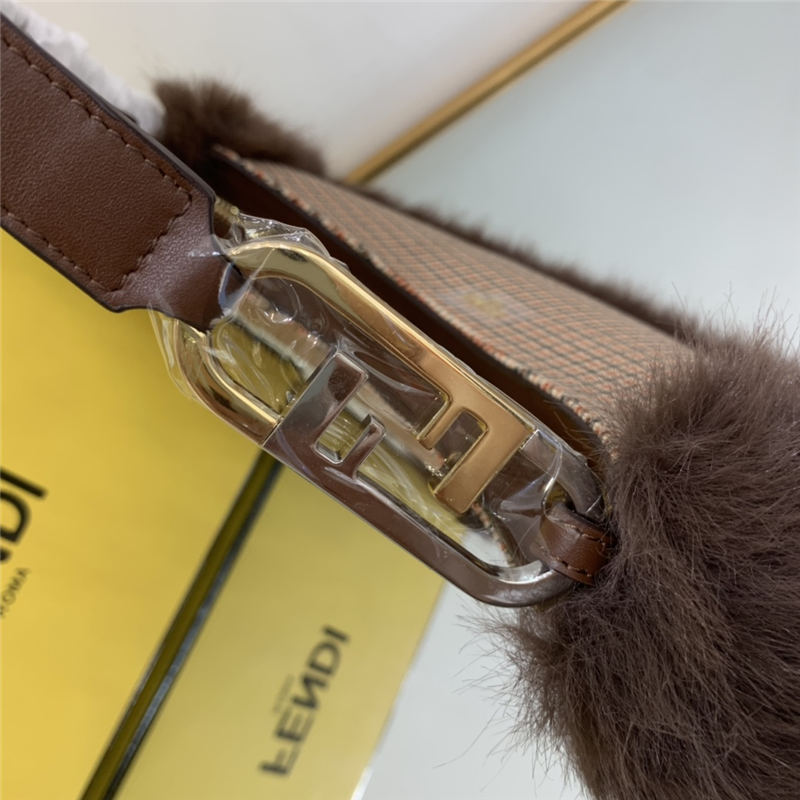 Fendi O’Lock Swing houndstooth wool and fox fur pouch High