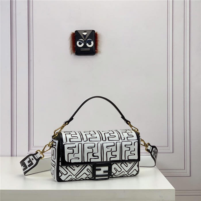 BAGUETTE nappa leather FF print bag White High