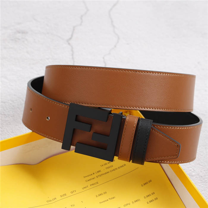 Fendi Leather Belt 40mm FF Buckle Tan High