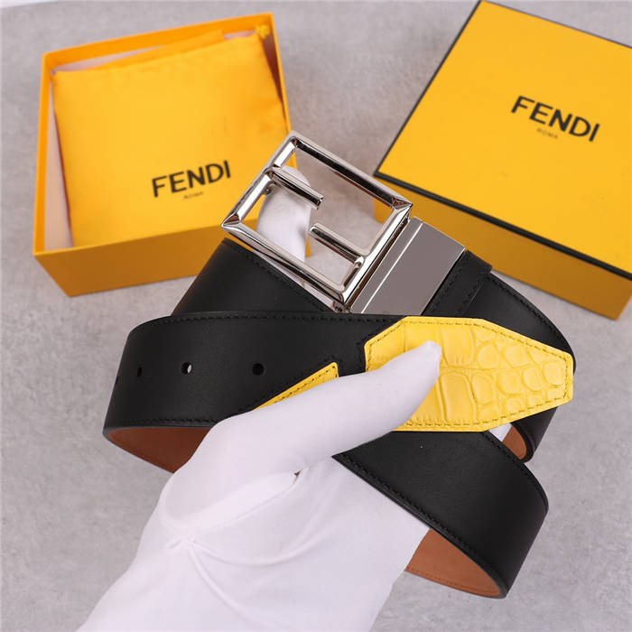 Fendi Leather Belt 38mm Baguette Buckle Crocodile High