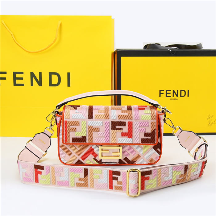 Fendi BAGUETTE Canvas Bag Embroidered FF Mid