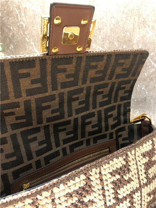 Fendi BAGUETTE raffia FF bag Brown Mid