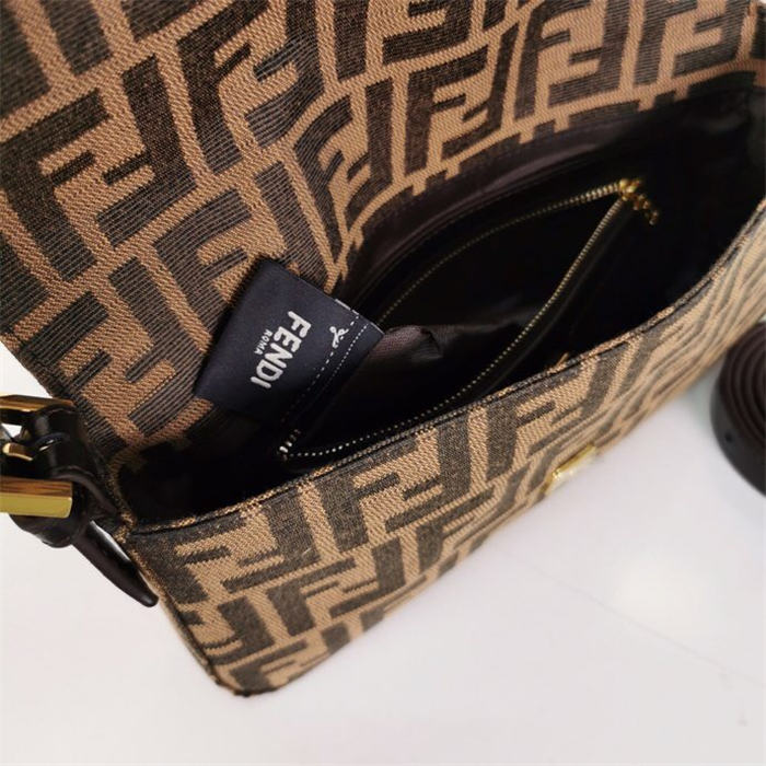 Fendi BAGUETTE Brown fabric bag Gold metal Mid