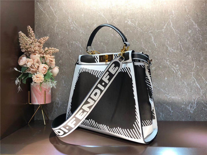 Fendi PEEKABOO ICONIC MEDIUM leather FF print bag White