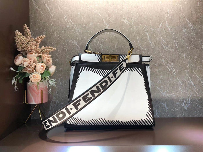 Fendi PEEKABOO ICONIC MEDIUM leather FF print bag Black